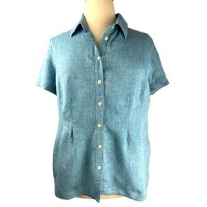 Coastal Grandma J.Jill 100% Linen Button Down Short Sleeve Shirt, Women's XL
